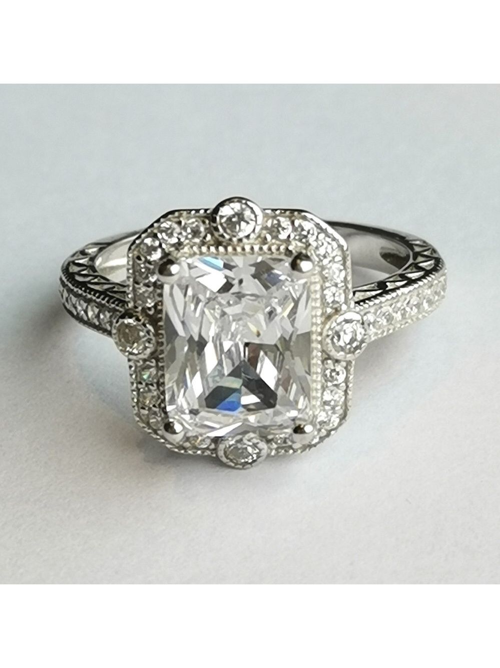 VINTAGE inspired sterling silver cz engagement cocktail ring size 8